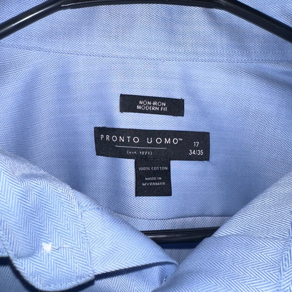 Pronto Uomo Light Blue Herringbone Shirt - Picture 2 of 3